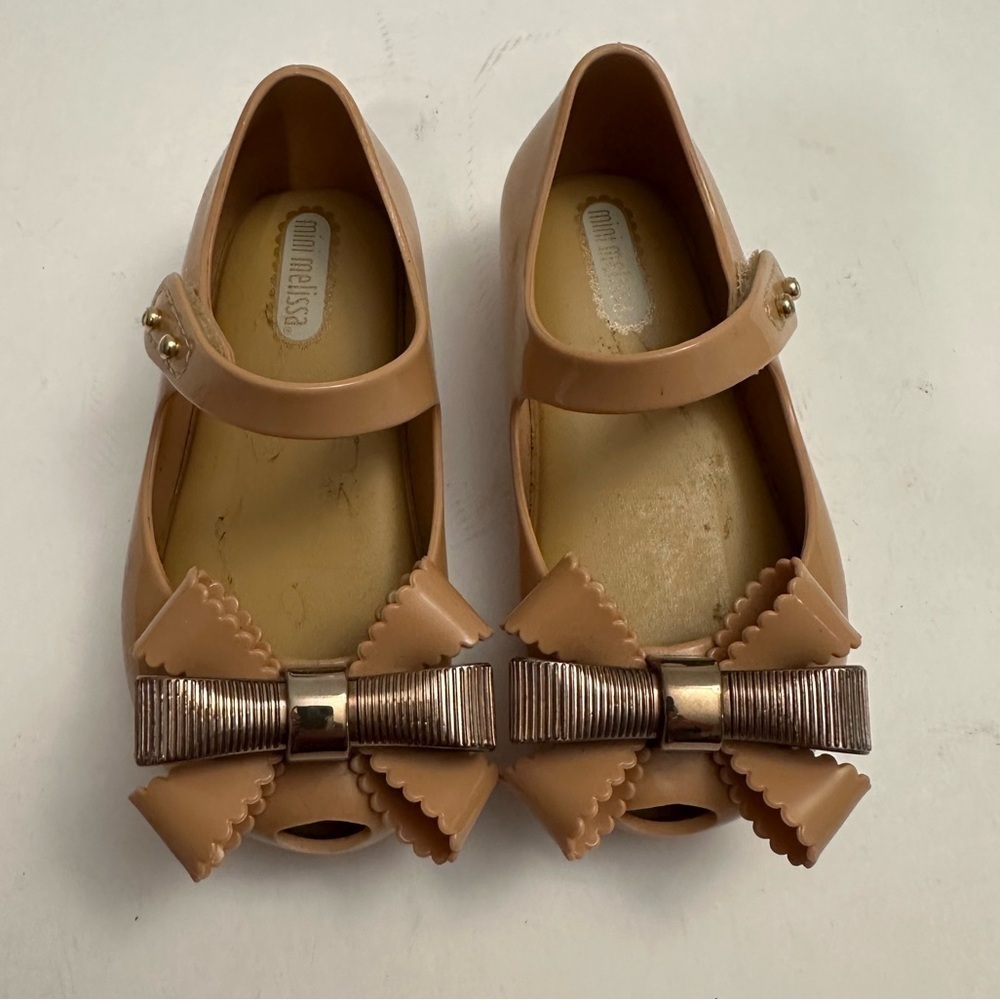 Mini Melissa Rose Gold Bow Peep Toe Mary Janes Toddler Shoe Size US 7 - EU 22/23